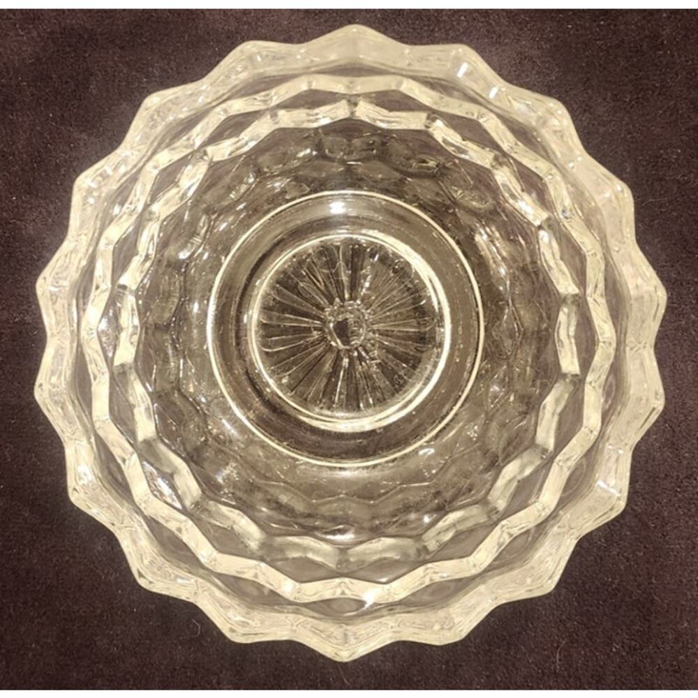 Homco USA Crystal Bowl – 5¼" Scalloped Rim Hex Pattern – Vintage Pressed Glass